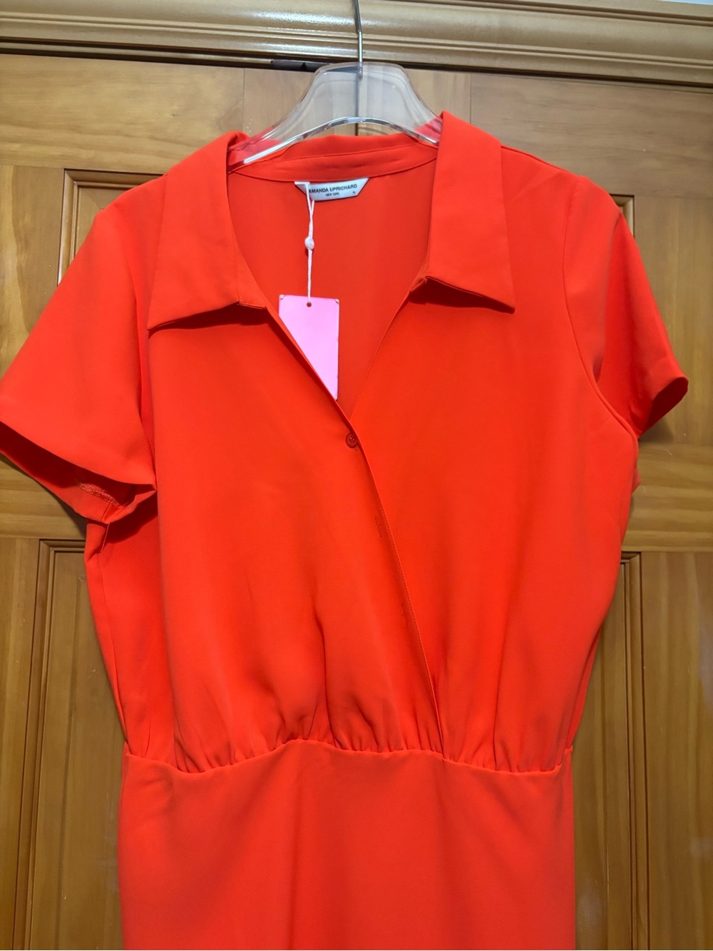 Amanda Uprichard Reya Orange Red Collared Short Sleeve Midi Dress Size XL NWT - Picture 8 of 13